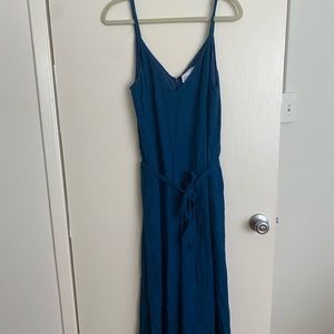 Anthropologie blue jacquard wide leg jumpsuit